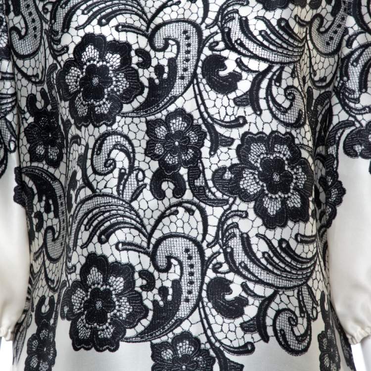 Pre Owned Dolce & Gabbana Cream White Silk Lace Print Top S