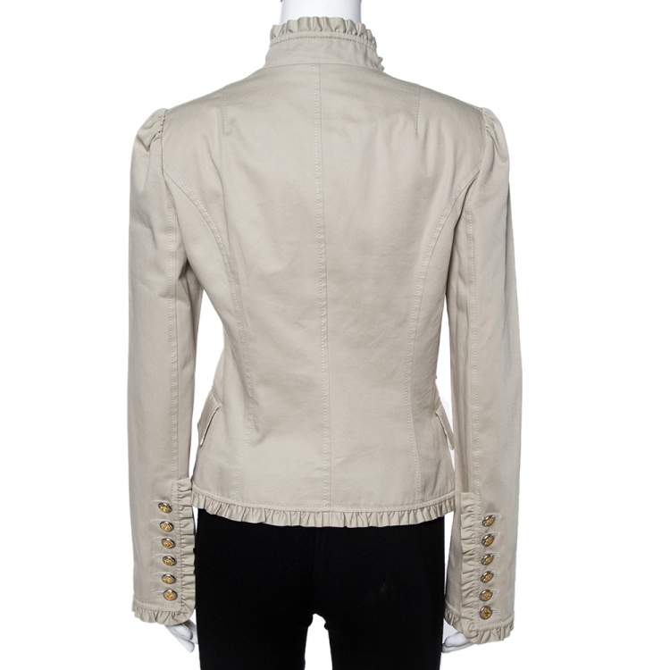 Pre Owned Dolce & Gabbana Beige Cotton Ruffle Trim Blazer M