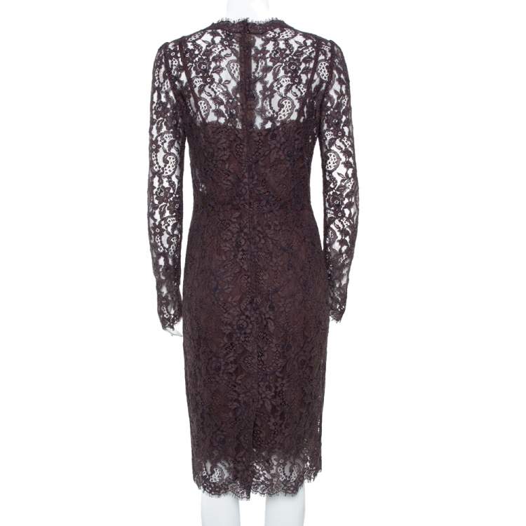 Pre Owned Dolce & Gabbana Raisin Purple Lace Overlay Sheath Dress M