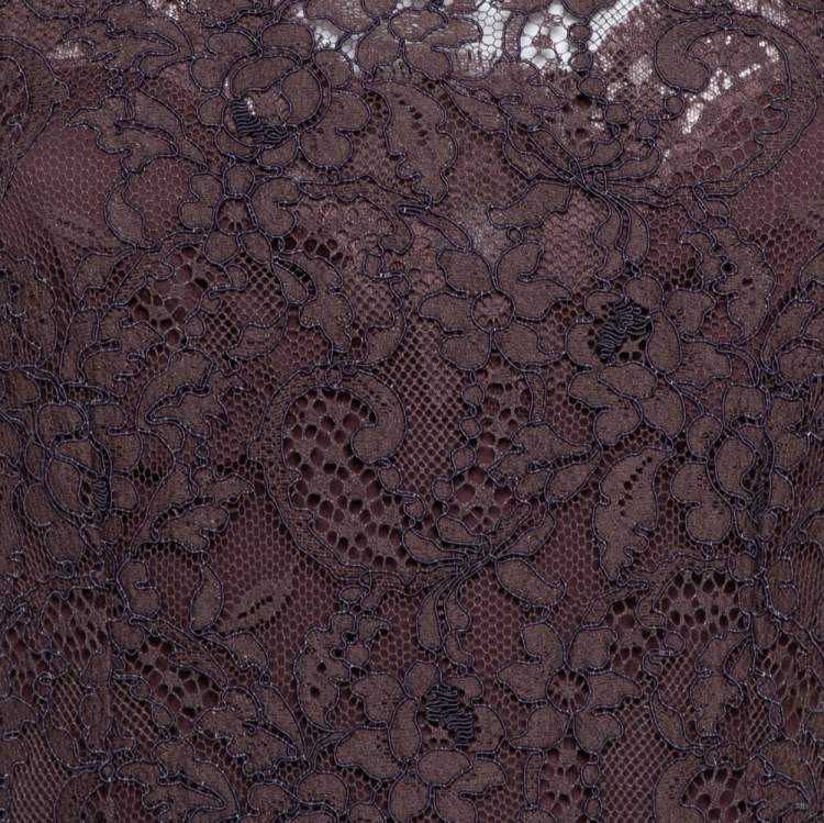 Pre Owned Dolce & Gabbana Raisin Purple Lace Overlay Sheath Dress M
