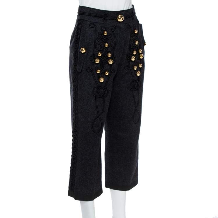 Pre Owned Dolce & Gabbana Grey Brushed Wool Military Cropped Trousers S