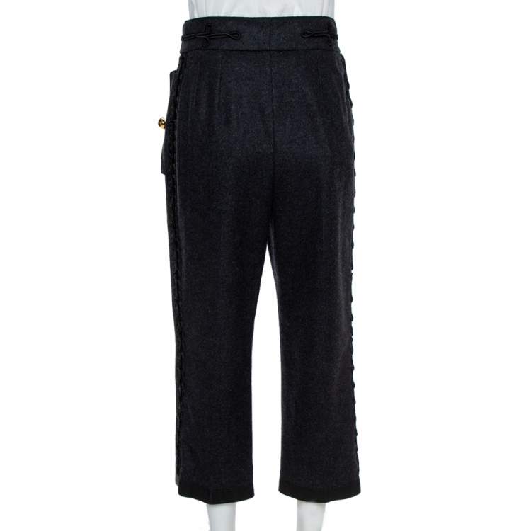 Pre Owned Dolce & Gabbana Grey Brushed Wool Military Cropped Trousers S