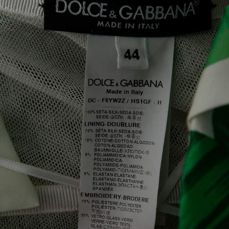 Pre Owned Dolce & Gabbana Green & White Palm Leaf Print Silk Embellished Gown M