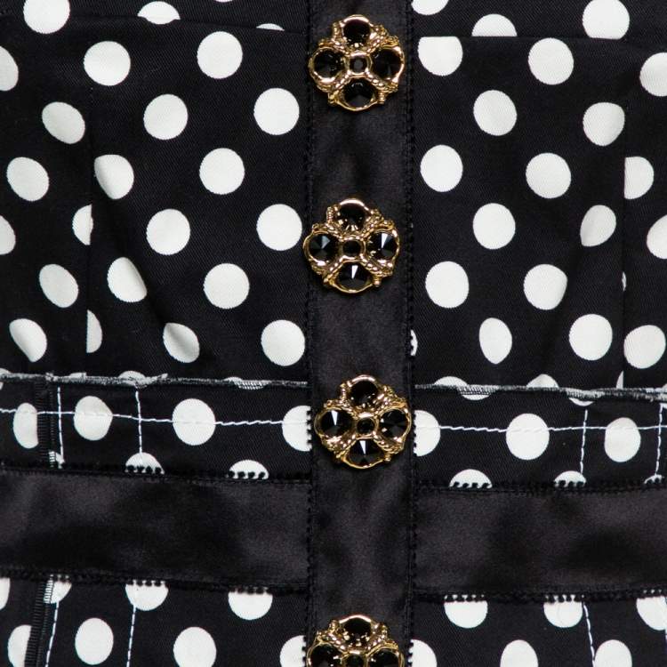 Pre Owned Dolce & Gabbana Monochrome Polka Dot Print Cotton Canvas Dress S