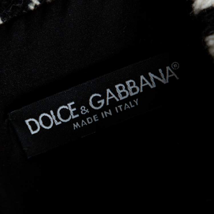 Pre Owned Dolce & Gabbana Black/White Houndstooth Tweed Blend Glitter Detail Midi Dress M