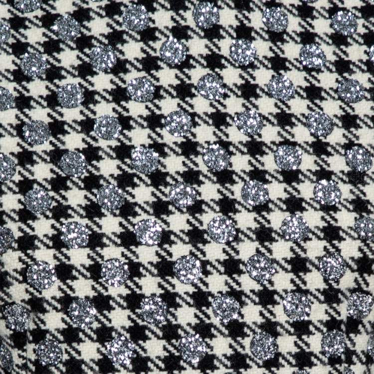Pre Owned Dolce & Gabbana Black/White Houndstooth Tweed Blend Glitter Detail Midi Dress M