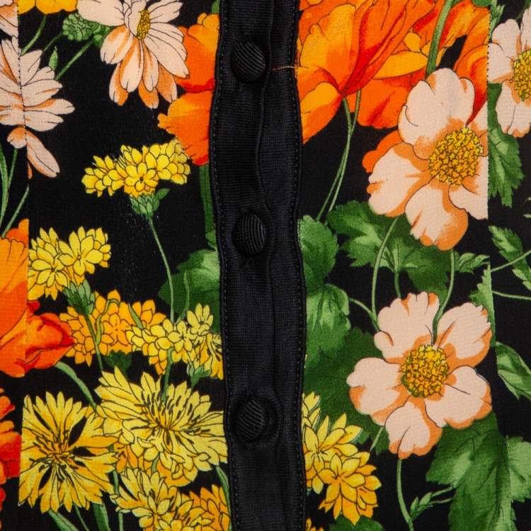 مملوكة مسبقًا Dolce & Gabbana Black Floral Print Silk & Cotton Sleeveless Top M