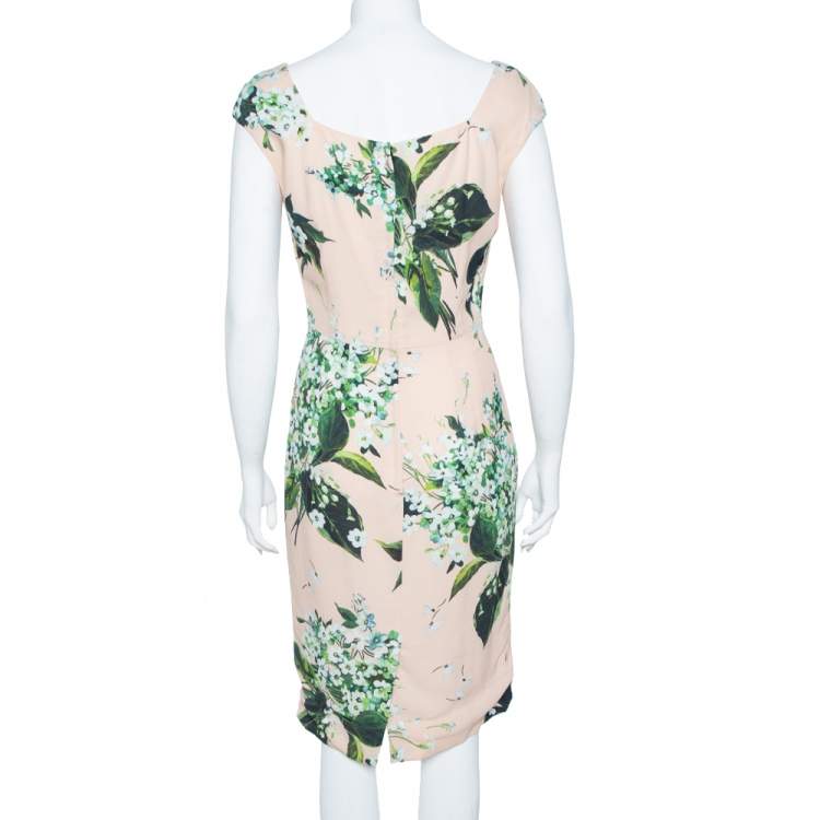 Pre Owned Dolce & Gabbana Pale Pink Hortensia Print Sleeveless Sheath Dress S
