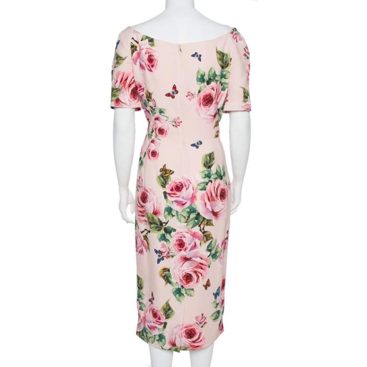 Pre Owned Dolce & Gabbana Pink Floral Printed Crepe Sheath Dress L