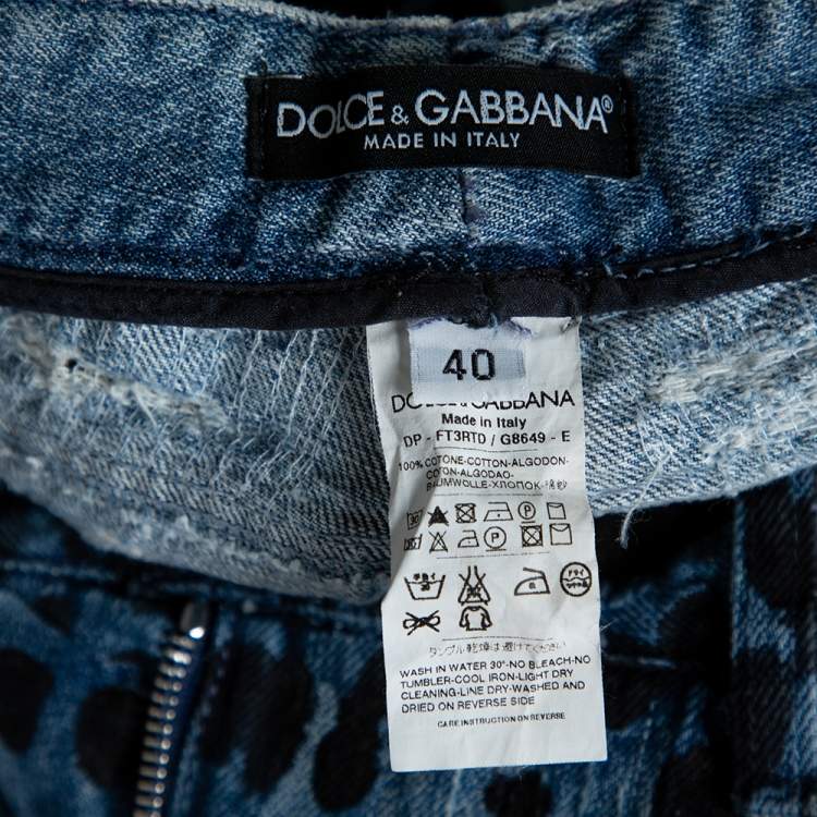Pre Owned Dolce & Gabbana Blue Animal Print Dark Wash Straight Leg Jeans S