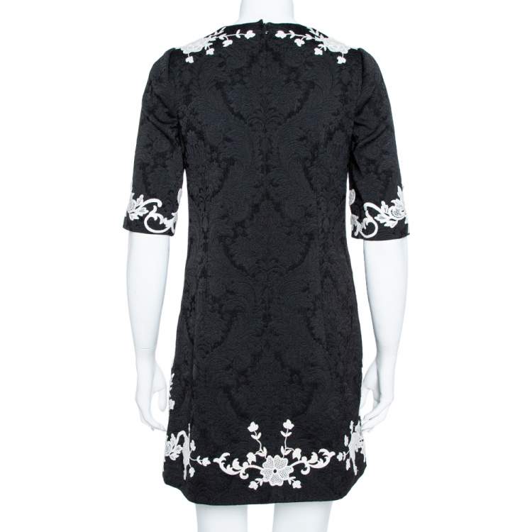 Pre Owned Dolce & Gabbana Black Jacquard Contrast Floral Lace Shift Dress S