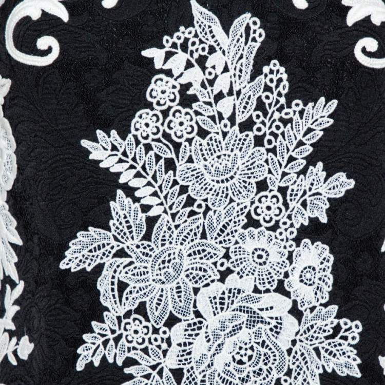 Pre Owned Dolce & Gabbana Black Jacquard Contrast Floral Lace Shift Dress S