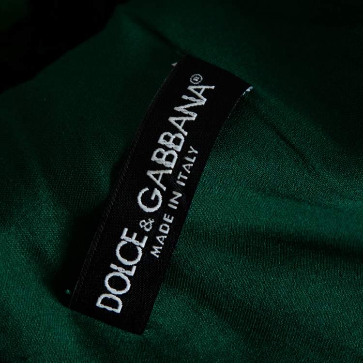 Pre Owned Dolce & Gabbana Green Lace Dragonfly Embellished Sleeveless Shift Dress S 