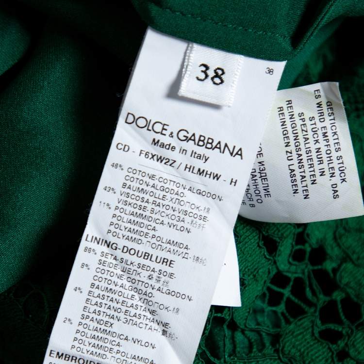Pre Owned Dolce & Gabbana Green Lace Dragonfly Embellished Sleeveless Shift Dress S 