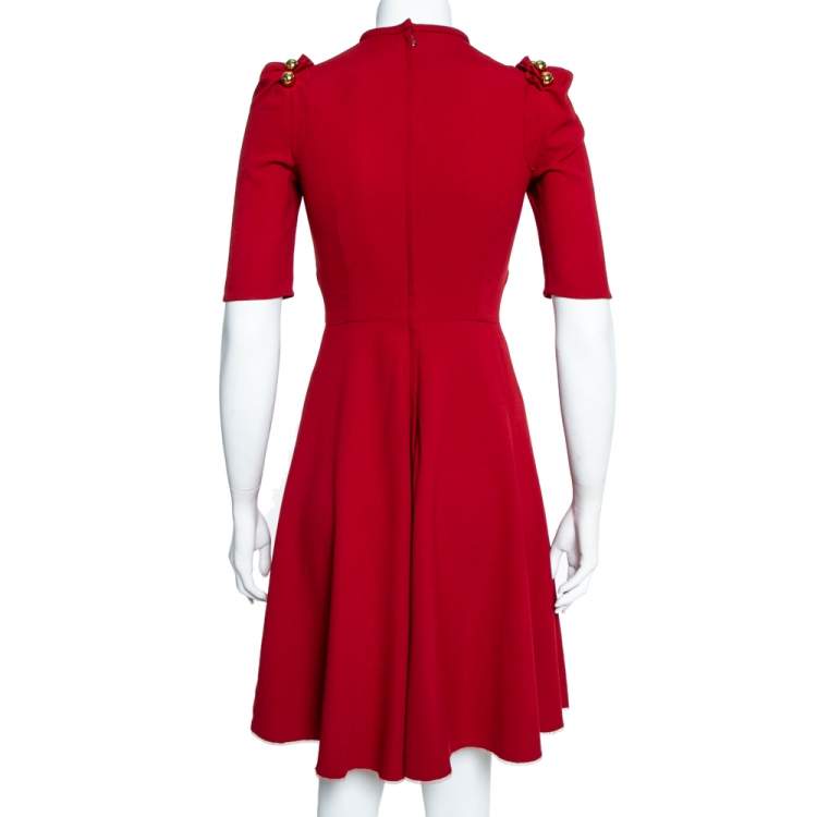 Pre Owned Dolce & Gabbana Red Crepe Puff Sleeve A-Line Dress XS