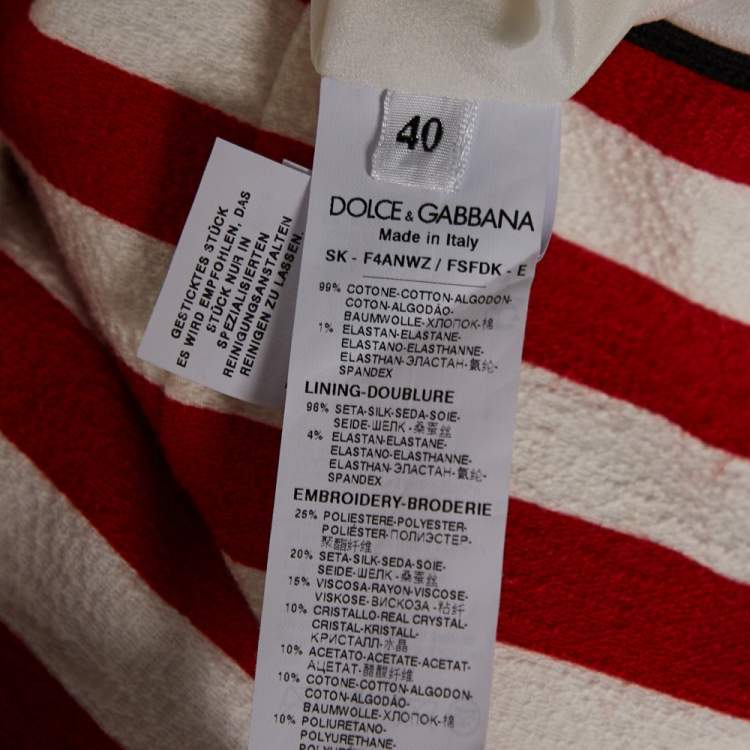 Pre Owned Dolce & Gabbana Bicolor Striped Cotton Embellished Maxi Skirt S