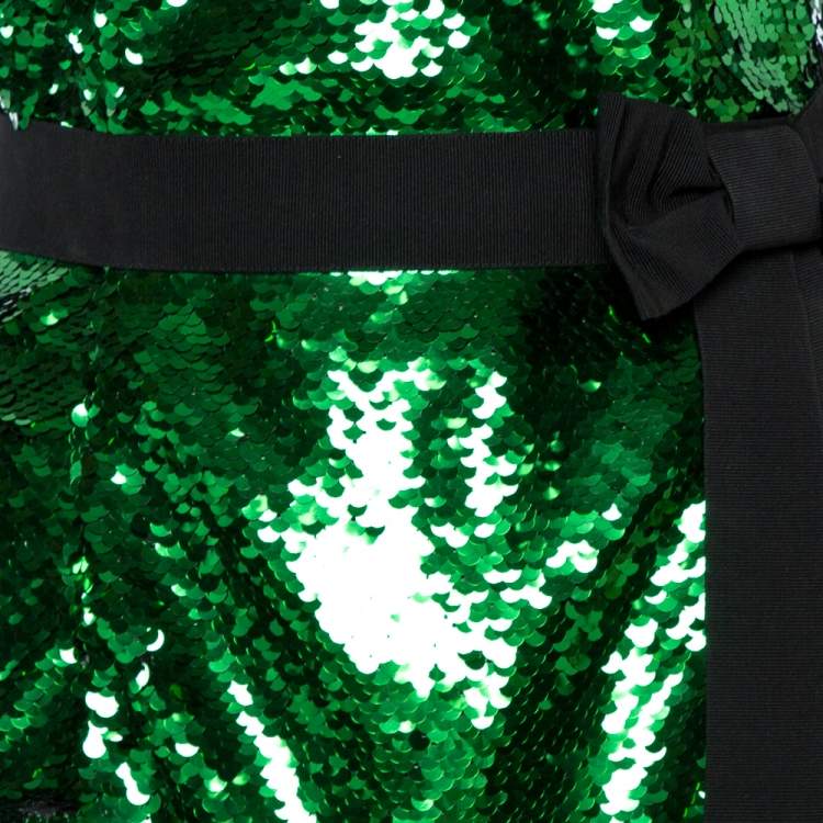 Pre Owned Dolce & Gabbana Green Sequined Strapless Maxi Dress M