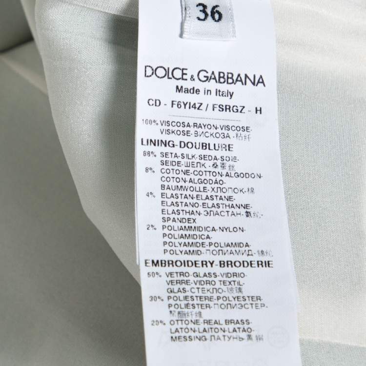 Pre Owned Dolce & Gabbana White & Green  Banana Leaf Print Libellula Detail Short Dress XS
