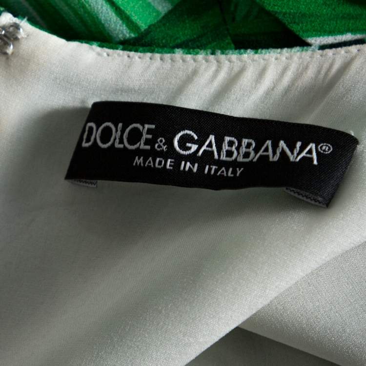 Pre Owned Dolce & Gabbana White & Green  Banana Leaf Print Libellula Detail Short Dress XS