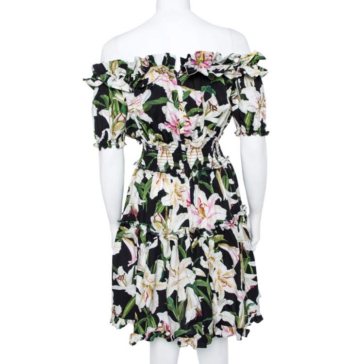 Pre Owned Dolce & Gabbana Cotton Lily Print Off Shoulder Dress S