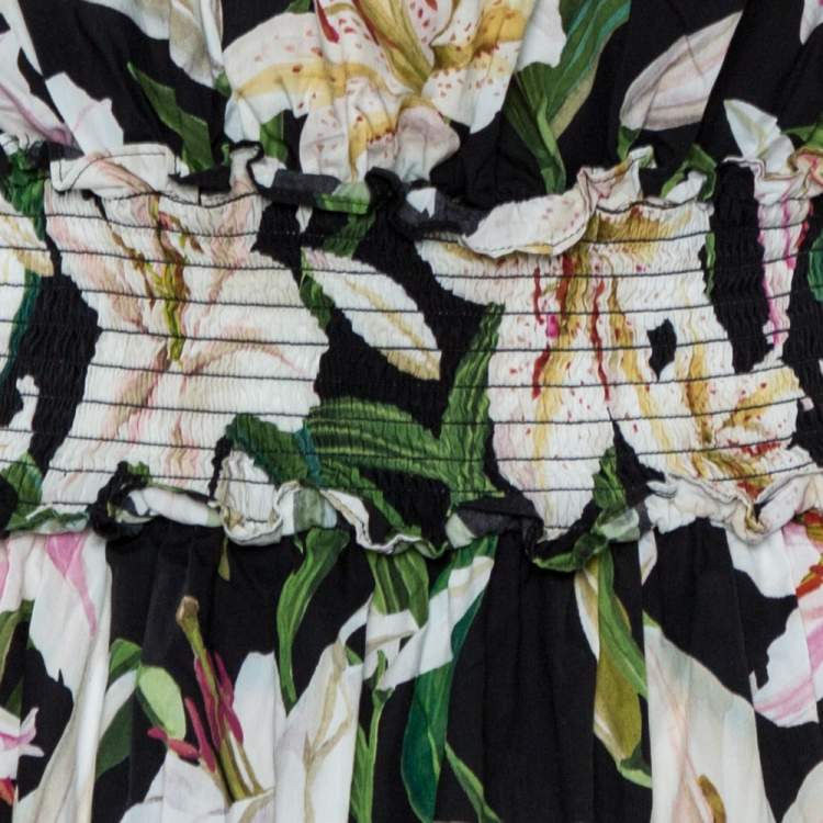 Pre Owned Dolce & Gabbana Cotton Lily Print Off Shoulder Dress S