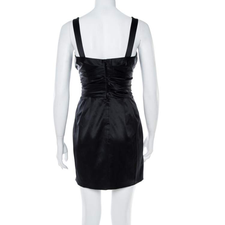 Pre Owned Dolce & Gabbana Black Draped Silk Mini Dress S