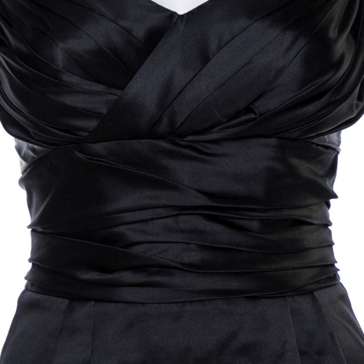 Pre Owned Dolce & Gabbana Black Draped Silk Mini Dress S