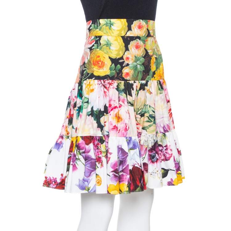 Pre Owned Dolce & Gabbana Multicolor Floral Print Cotton Mini Skirt L