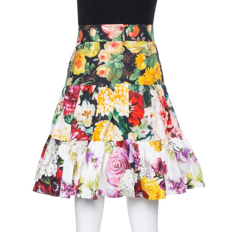 Pre Owned Dolce & Gabbana Multicolor Floral Print Cotton Mini Skirt L