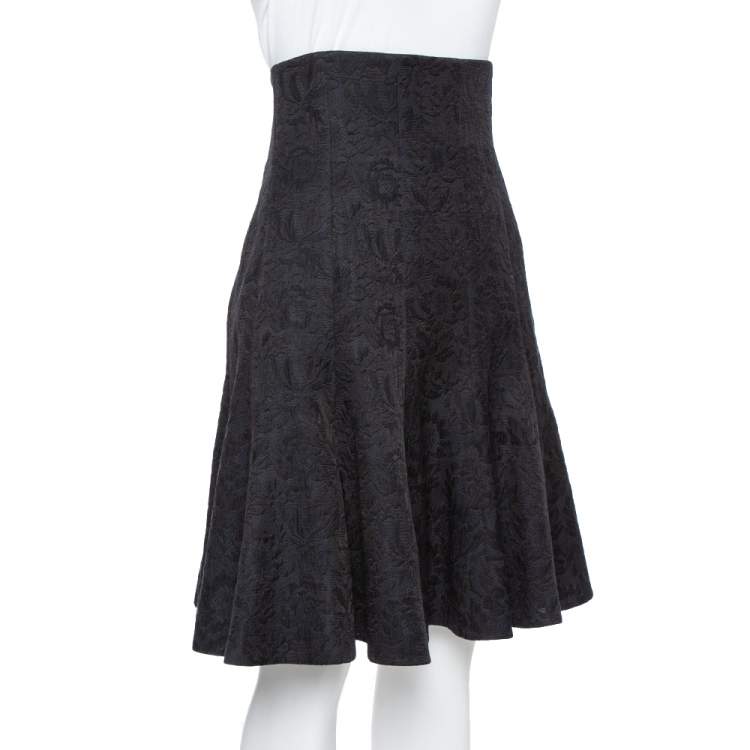 Pre Owned Dolce & Gabbana black Floral Embossed Jacquard Fit & Flare Short Skirt L