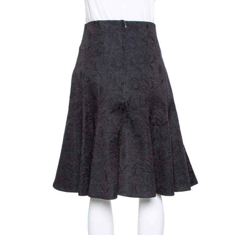Pre Owned Dolce & Gabbana black Floral Embossed Jacquard Fit & Flare Short Skirt L