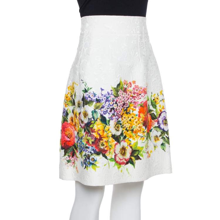Pre Owned Dolce & Gabbana Multicolor Floral Embossed Jacquard Short Skirt M