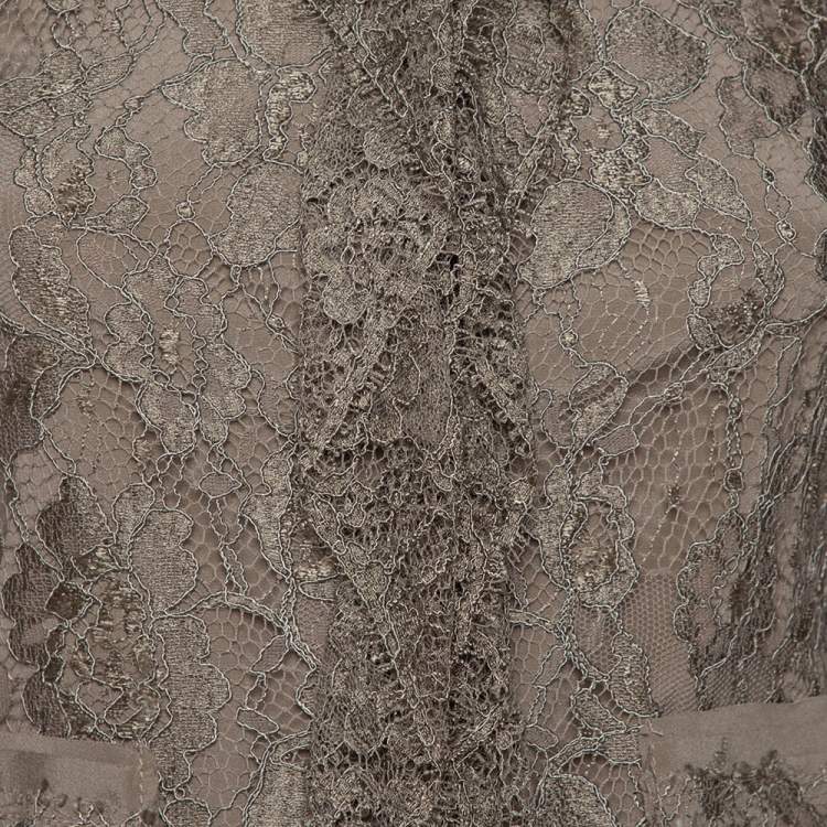 Pre Owned Dolce and Gabbana Olive Green Floral Lace Ruffle Trim Jacket S