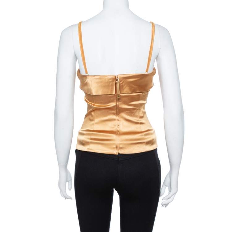 Pre Owned Dolce & Gabbana Gold Satin Corset Top S