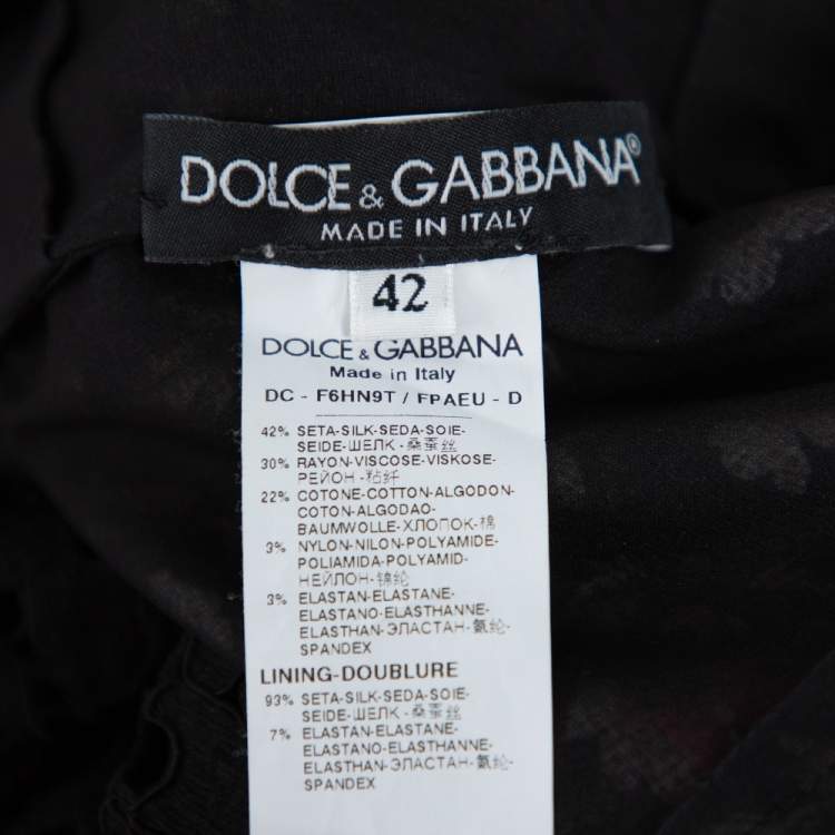 مملوكة مسبقًا Dolce & Gabbana Black Floral Printed Chiffon & Lace Trim Maxi Dress M
