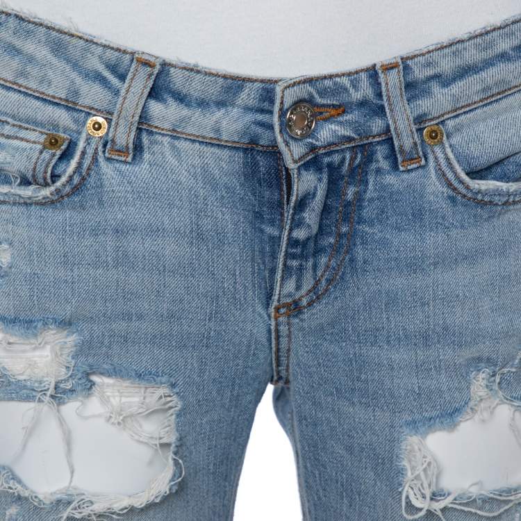 مملوكة مسبقًا Dolce & Gabbana Blue Denim Distressed Jeans XS 