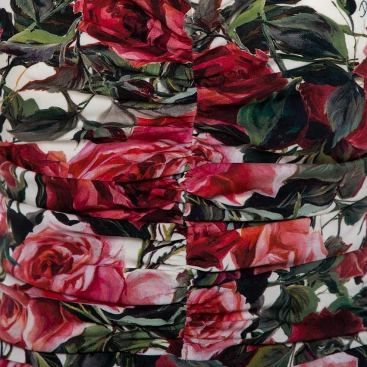 Pre Owned Dolce & Gabbana Multicolor Floral Printed Silk Crepe Ruched Midi Dress S