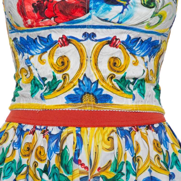 Pre Owned Dolce & Gabbana Multicolor Floral Printed Cotton Corset Crop Top & Skirt S