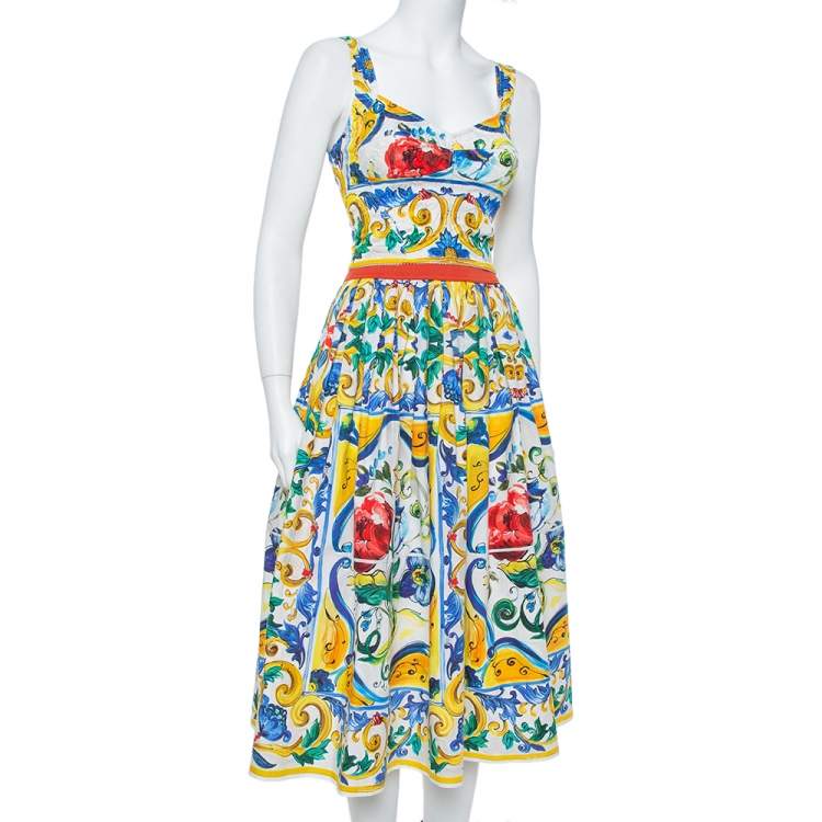 Pre Owned Dolce & Gabbana Multicolor Floral Printed Cotton Corset Crop Top & Skirt S