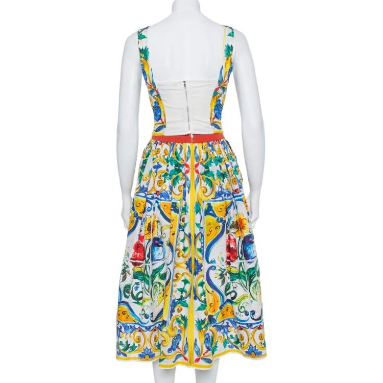 Pre Owned Dolce & Gabbana Multicolor Floral Printed Cotton Corset Crop Top & Skirt S