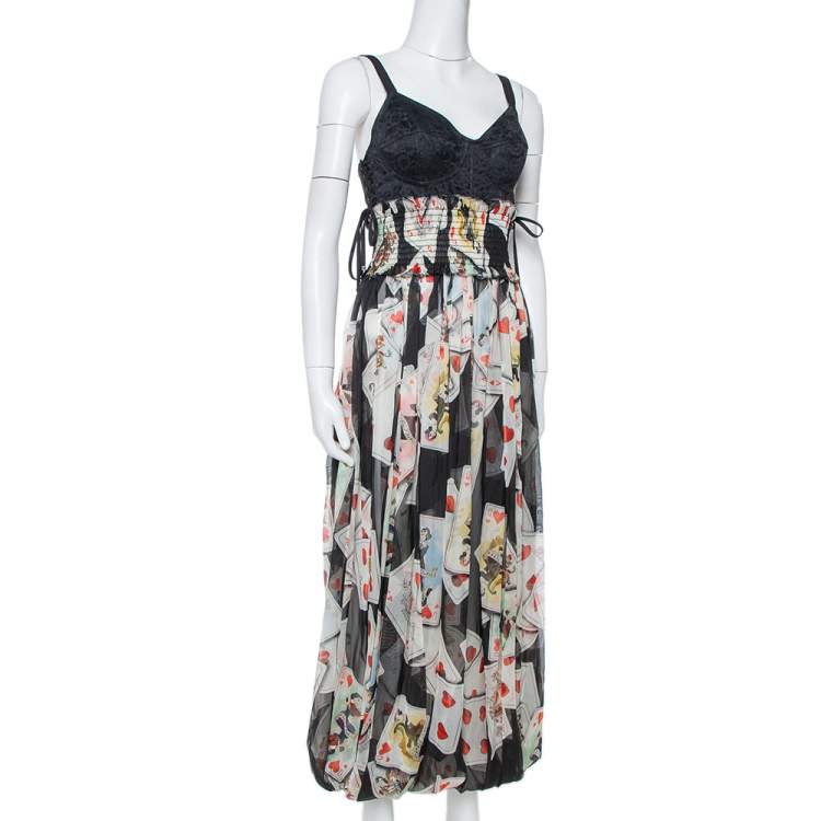 Pre Owned Dolce & Gabbana Multicolor Chiffon Cards Print Corset Detail Jumpsuit M