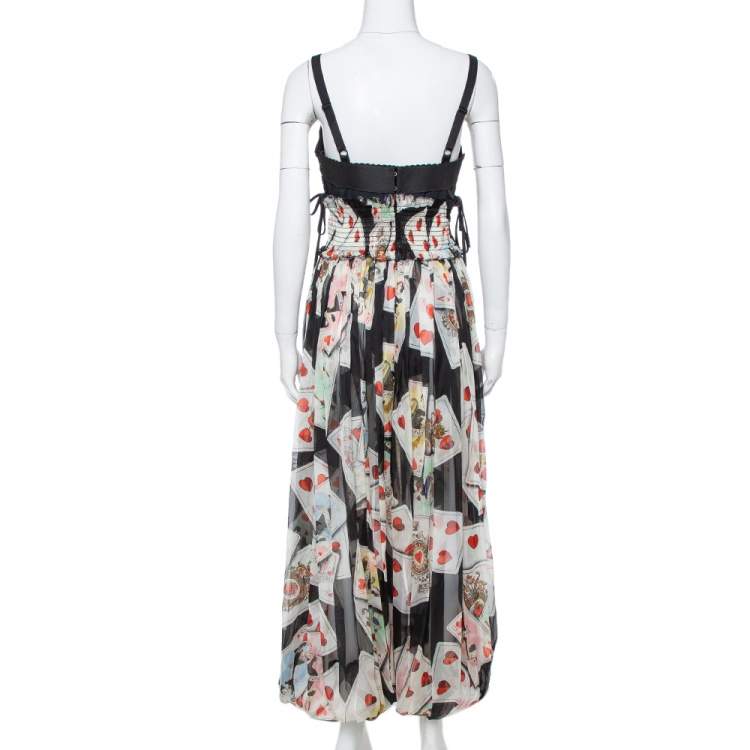 Pre Owned Dolce & Gabbana Multicolor Chiffon Cards Print Corset Detail Jumpsuit M