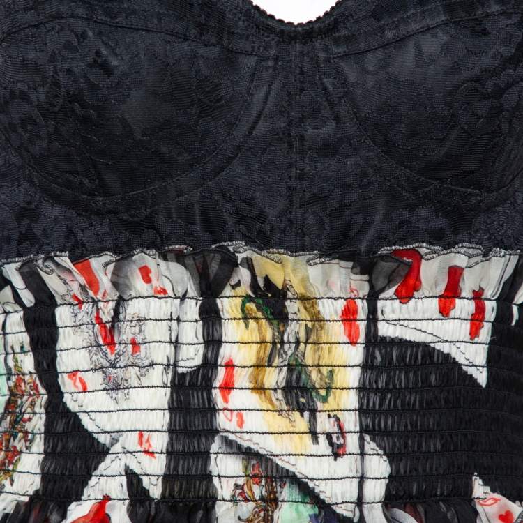 Pre Owned Dolce & Gabbana Multicolor Chiffon Cards Print Corset Detail Jumpsuit M