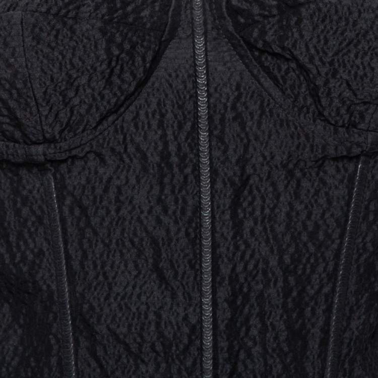 Pre Owned Dolce & Gabbana Black Textured Silk Corset Detail Flared Midi Dress S