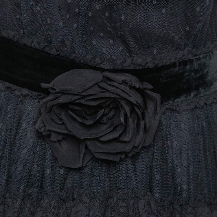 Pre Owned Dolce & Gabbana Black Tulle Ruffle Lace Detail Flared Maxi Dress S