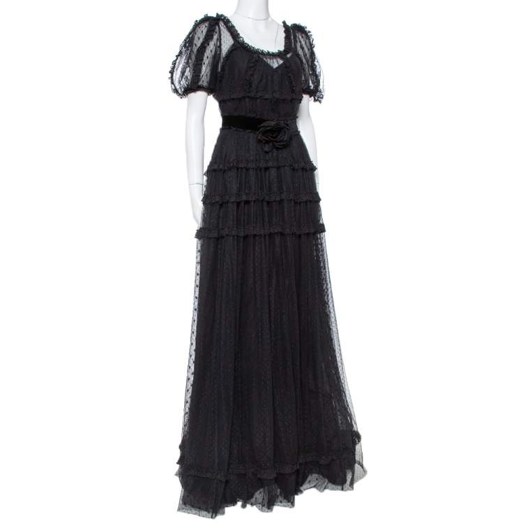 Dolce & Gabbana Black Tulle Ruffle Lace Detail Flared Maxi Dress S Dolce &  Gabbana | TLC