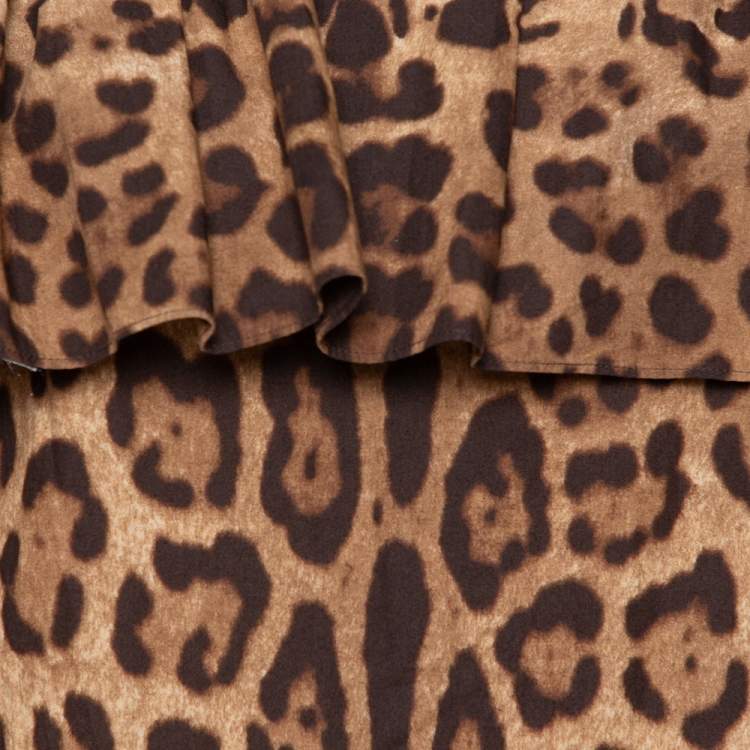 Pre Owned Dolce & Gabbana Brown Leopard Print Cotton Off Shoulder Blouse XS