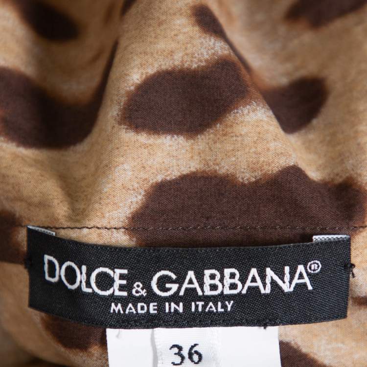 Pre Owned Dolce & Gabbana Brown Leopard Print Cotton Off Shoulder Blouse XS