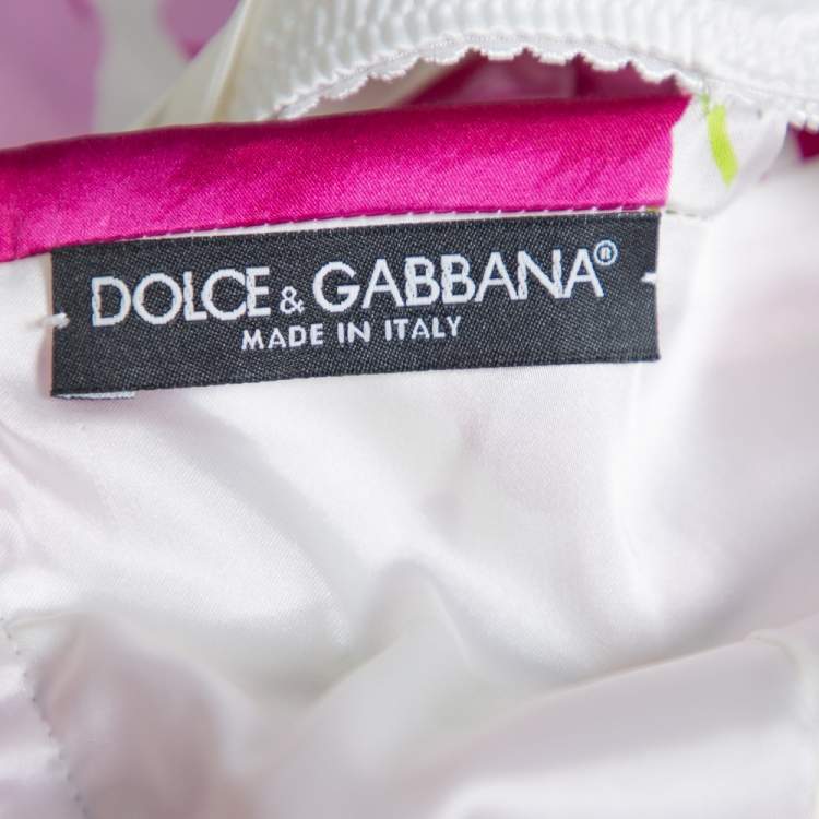Pre Owned Dolce & Gabbana Purple Floral Printed Silk Satin Ruched Midi Dress M