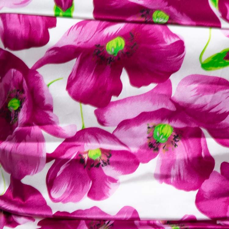 Pre Owned Dolce & Gabbana Purple Floral Printed Silk Satin Ruched Midi Dress M